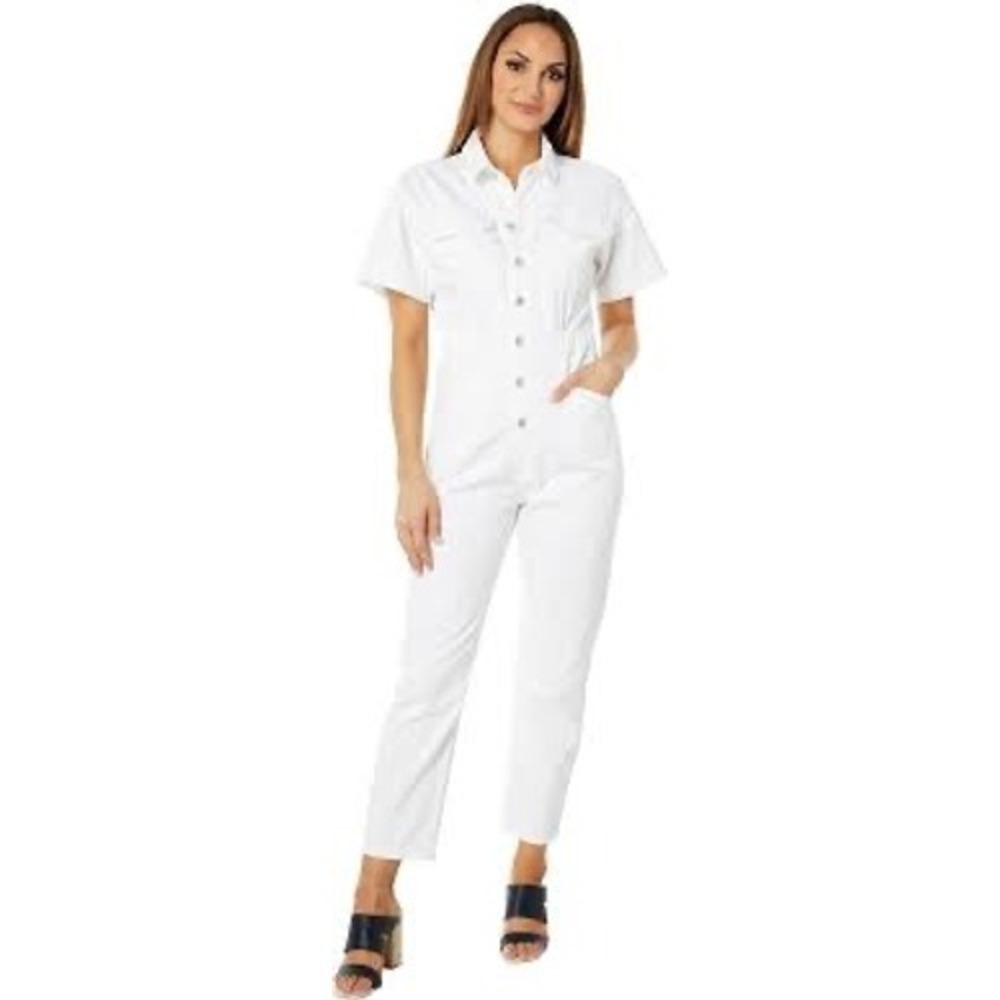 We The Free White Denim Jumpsuit Short Sleeveā Button Front Casual Size S